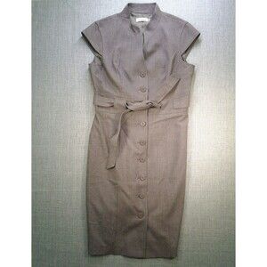Calvin Klein Dress Womens Size 10 Light Brown Midi Buttons with Belt Liner